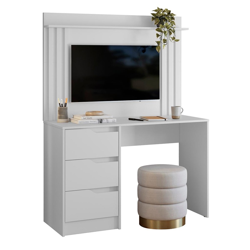 Escrivaninha com Painel Doble Ripado 120cm 3 Gavetas em Oferta na Shopee