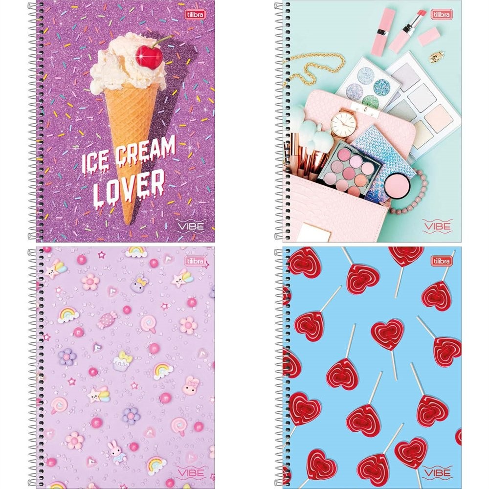 Caderno Espiral Tilibra Universitário Capa Dura 01 Matéria Vibe Feminino - Embalagem com 4 Unidades