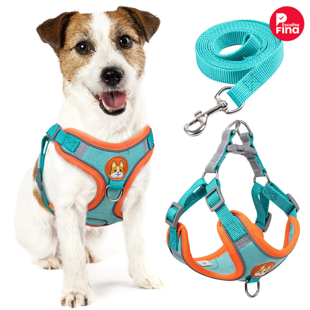 Kit Completo para Passeio: Coleira Peitoral + Guia para Cães e Gatos de Porte Pequeno a Médio