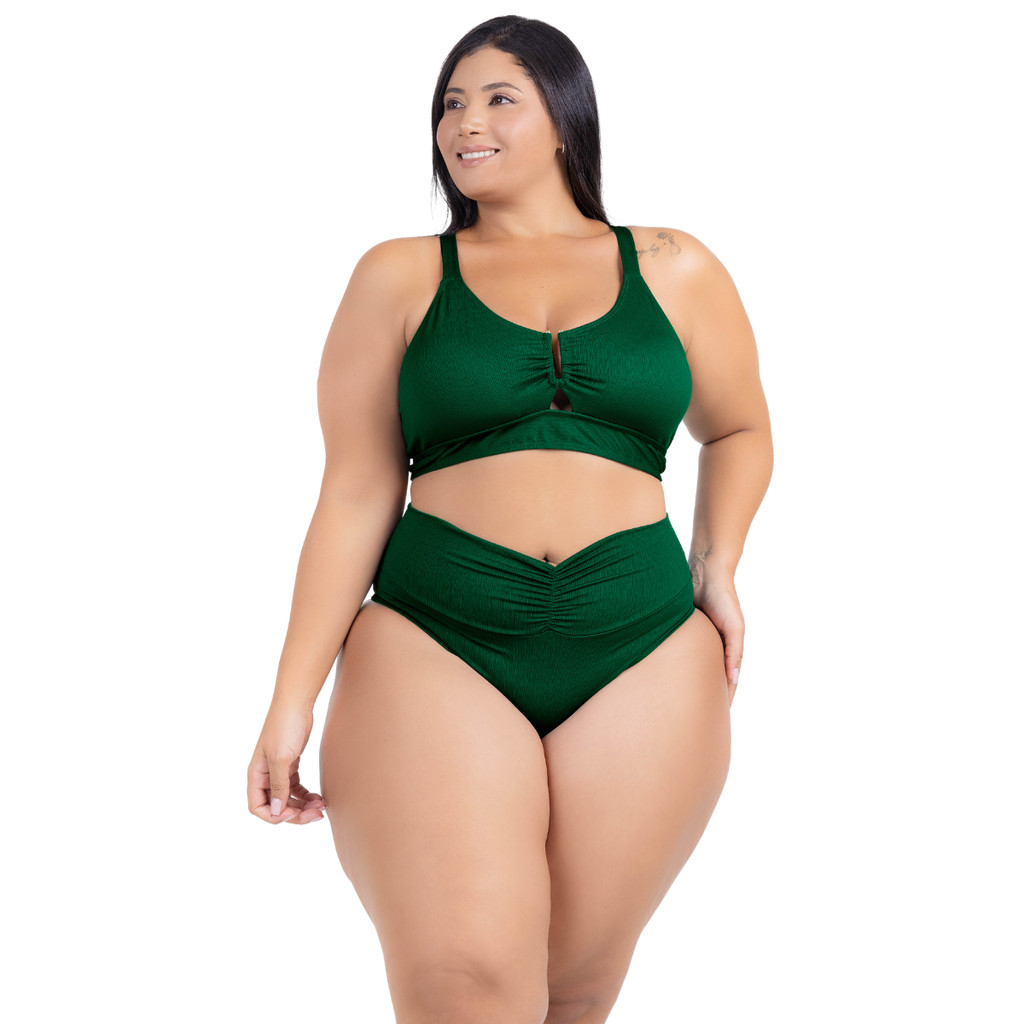 Biquíni Plus Size Chapa Barriga Calcinha Drapeada Com Detalhe Metal