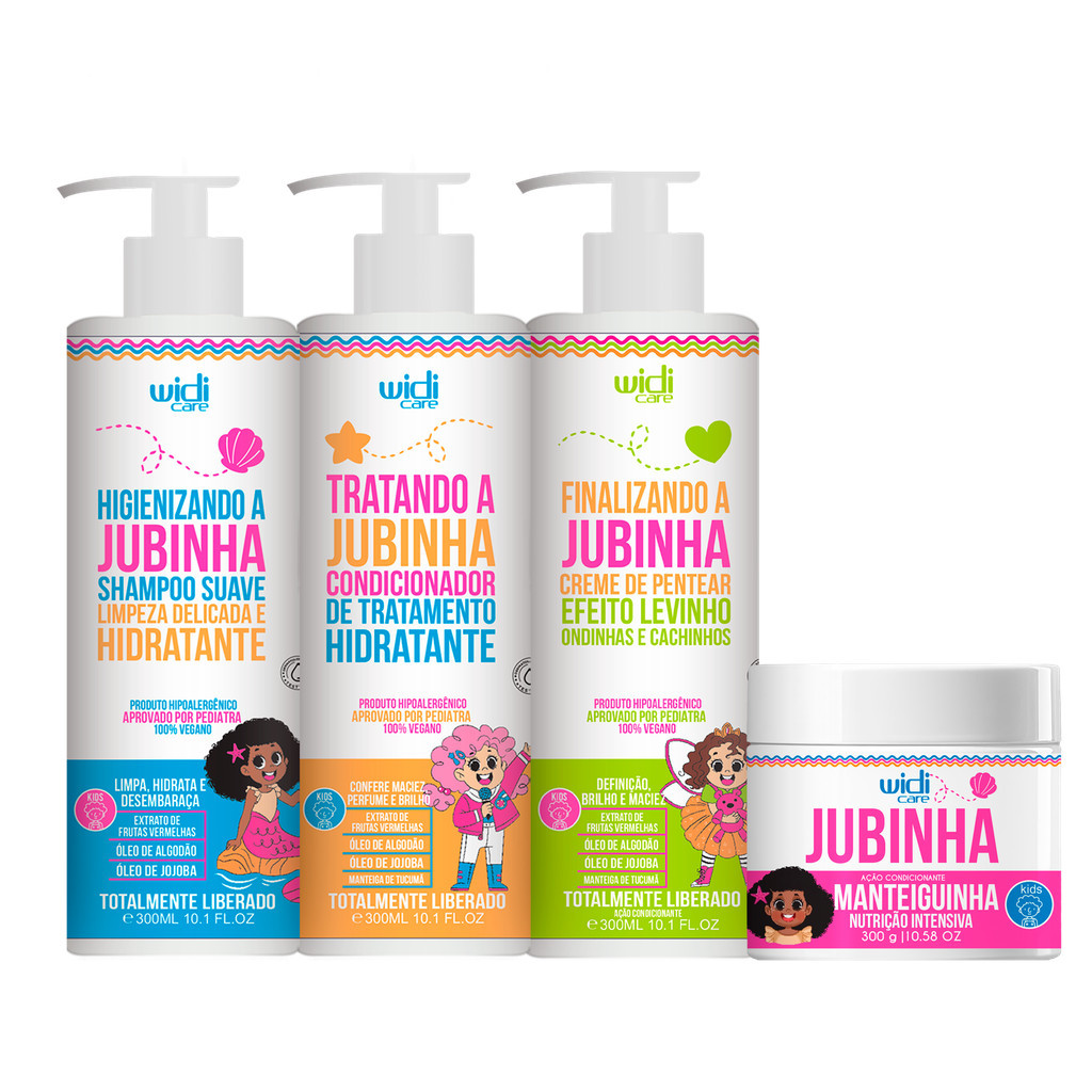 Kit Infantil Jubinha Shampoo, Condicionador, Creme Levinho, Manteiguinha Widi Care
