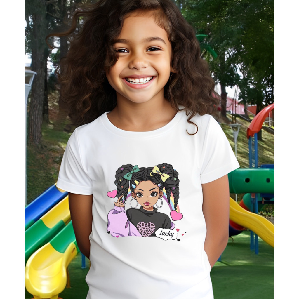 Camiseta Infantil Feminina com Personagem Algodão Premium Tendência Moda Kids 02 ao 16