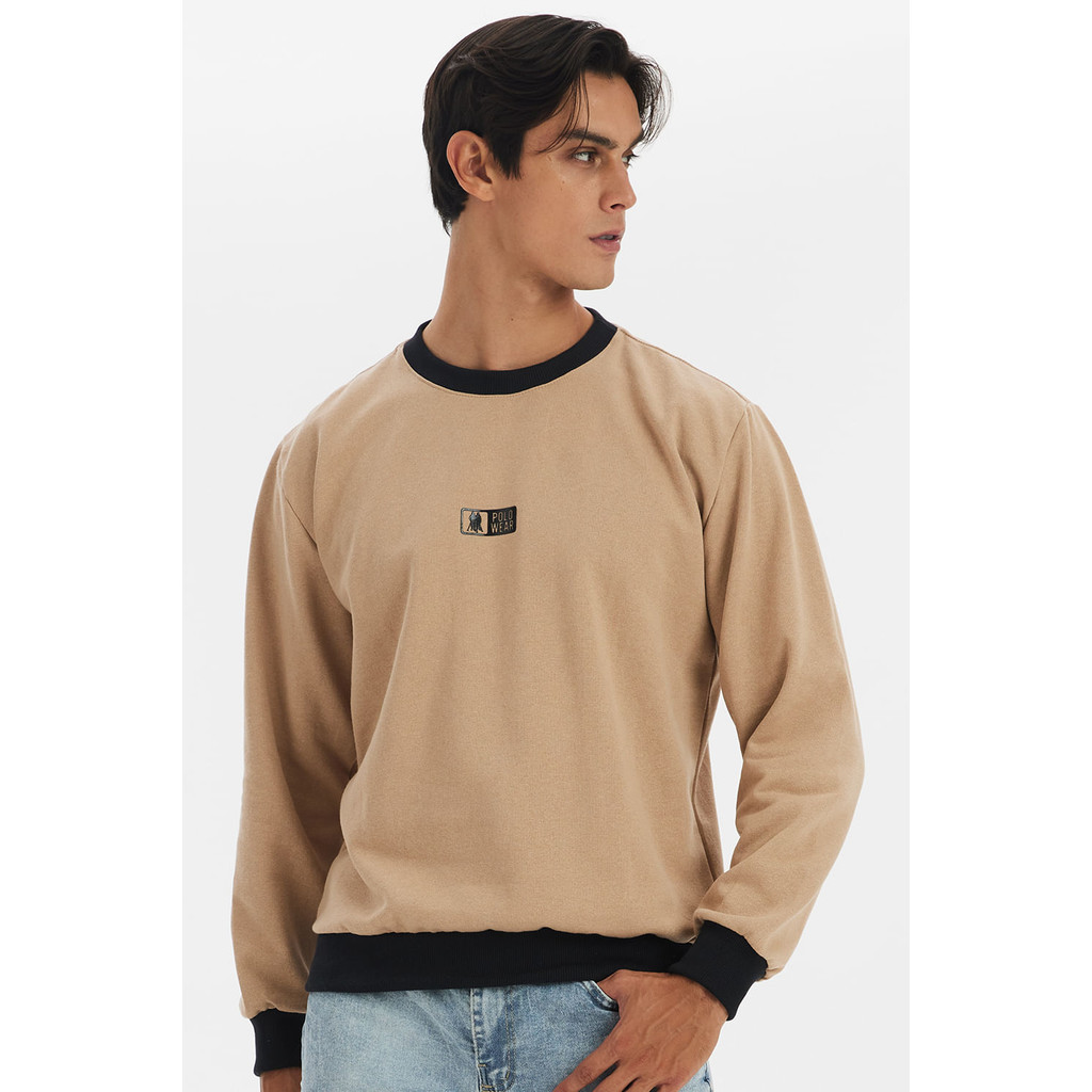 Blusa Moletom Masculina Gola Careca Polo Wear Bege Claro - Men Clothes