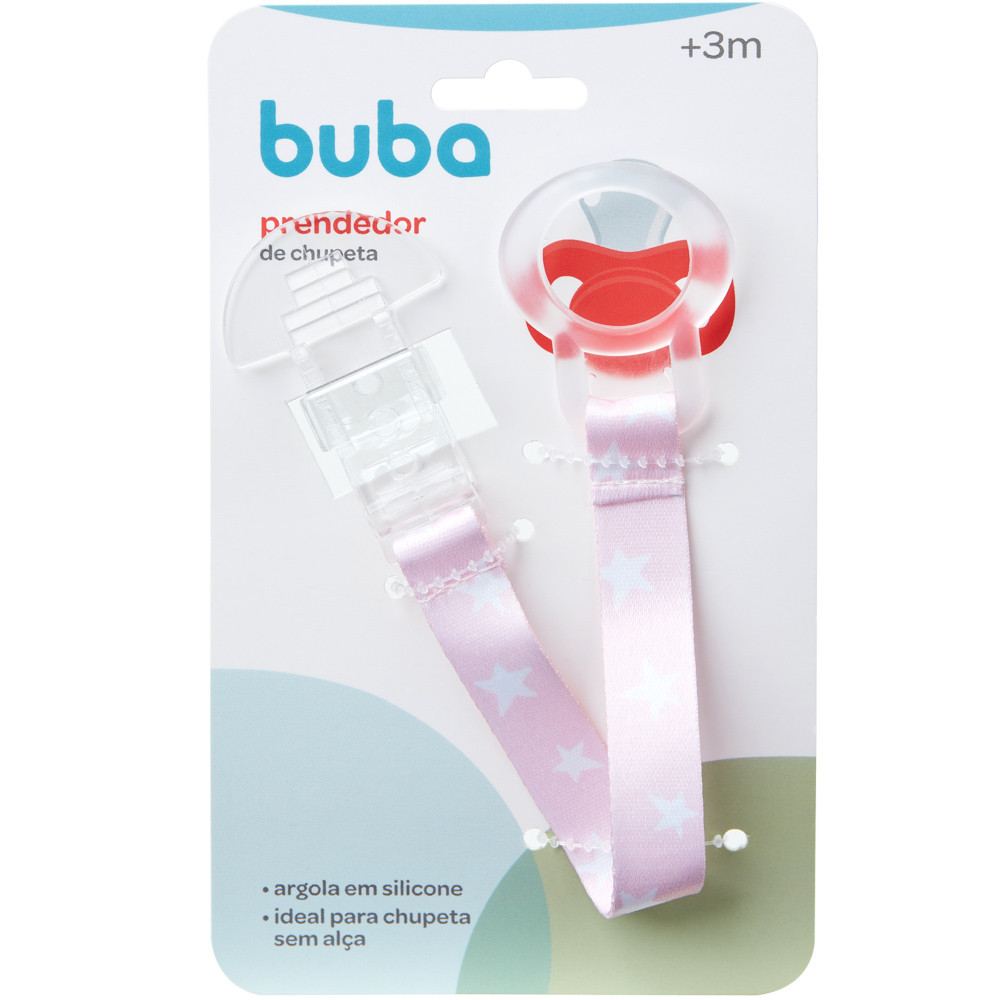 Prendedor de Chupeta Buba Com Anel Adaptador de Silicone Serve Avent MAM Chupetas sem Alça Rosa