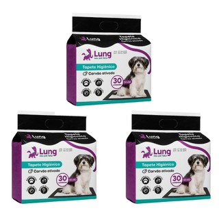 Kit 3 Tapete Higiênico Carvão Ativado 50X60cm 30un p/ Cachorro Pet Gel Absorvente Colante Anti Odor