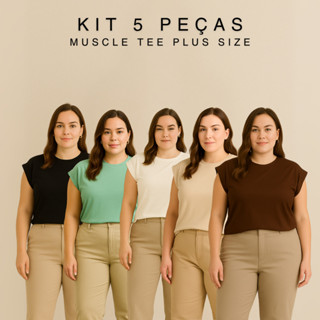 Kit 5 Muscle Tee Plus Size G1,G2 e G3 Regata Manga Machão Feminina , Moda Verão - Básico em Oferta na Shopee