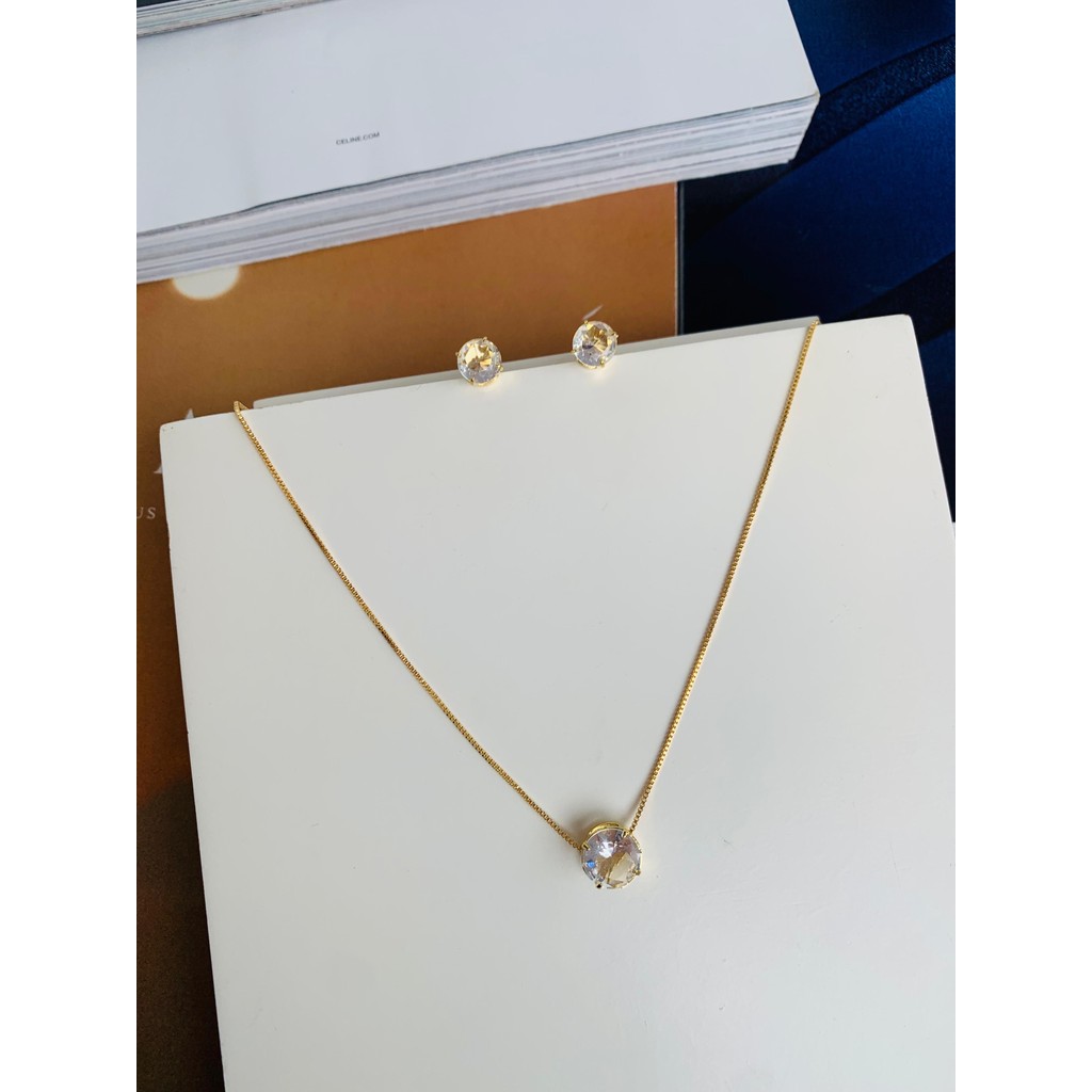 Conjunto colar e brinco Ponto de luz folheado a Ouro cristal