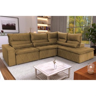 Sofá De Canto Amsterdam Bege Molas Retrátil Reclinável - King House em Oferta na Shopee