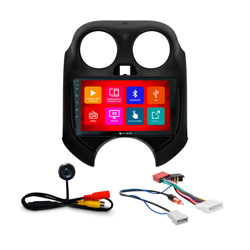 Kit Multimídia 9 Pol March 2010 2011 2012 2013 2014 Android Auto CarPlay Qa+ 2 Din Preto Espelhamento Android Ios em Oferta na Shopee