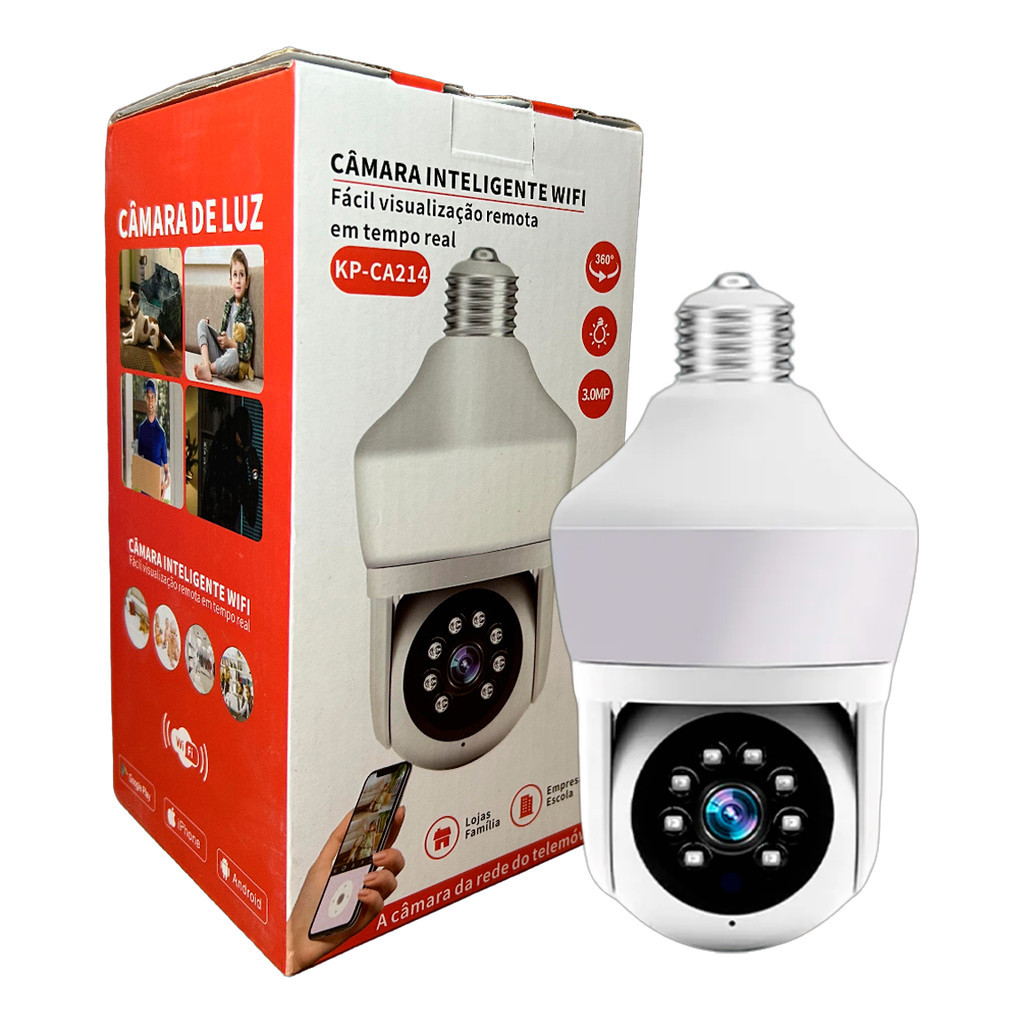 CÂMERA LÂMPADA IP INTELIGENTE 3MP 360° IPEGA KP CA214