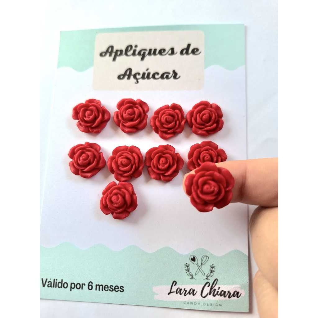 Apliques de açúcar / confeitos de açúcar rosas M vermelhas em Oferta na Shopee