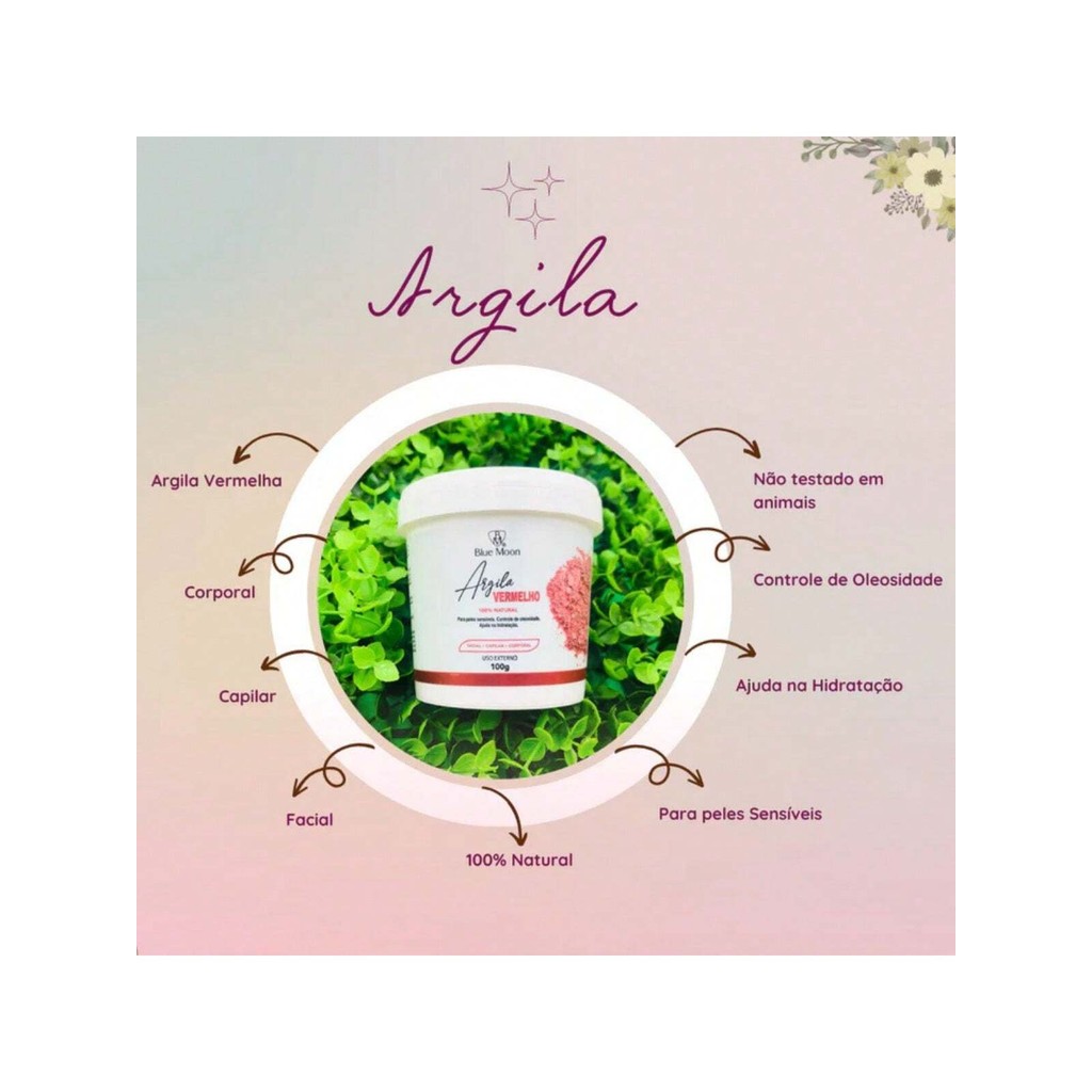 Skin Care Argila Vermelha 100% Natural Blue Moon 100g