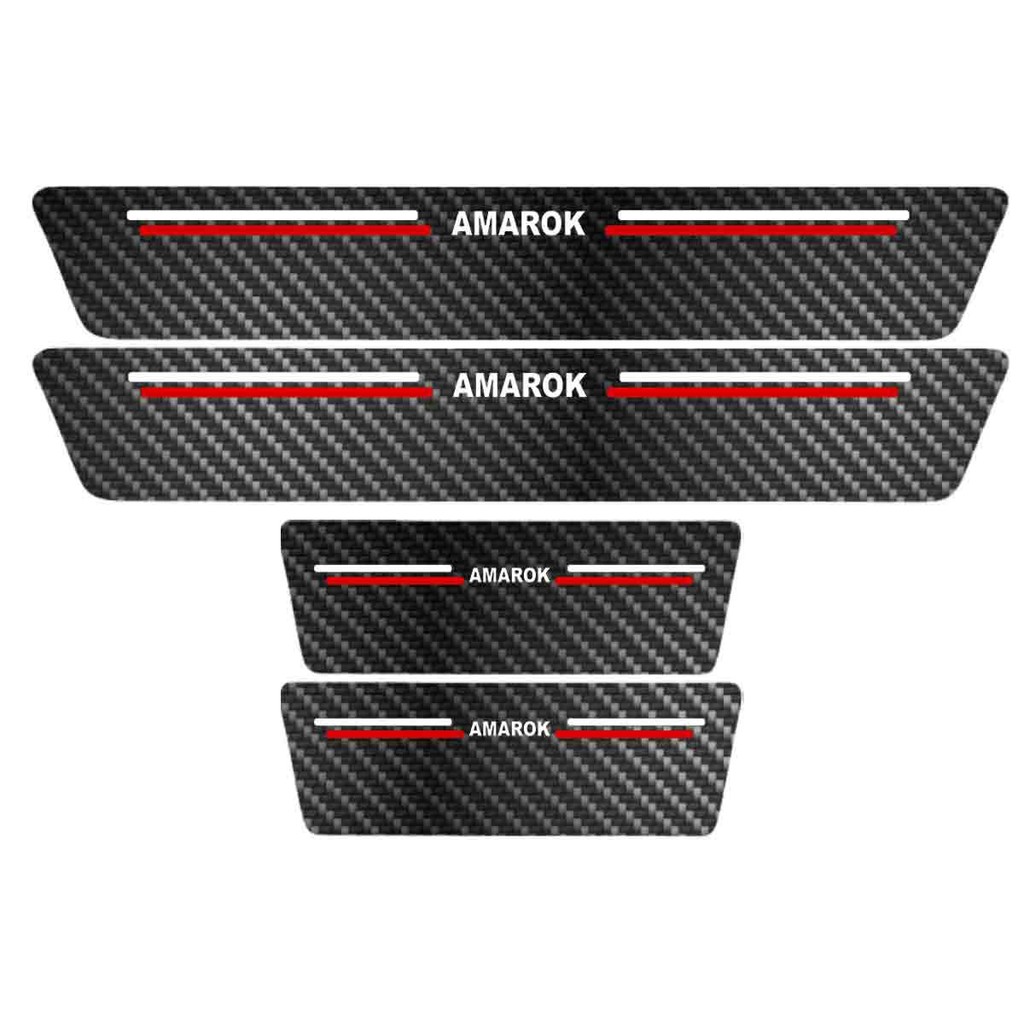 Kit Soleira Protetora Porta Premium Red Carbono  -  Amarok