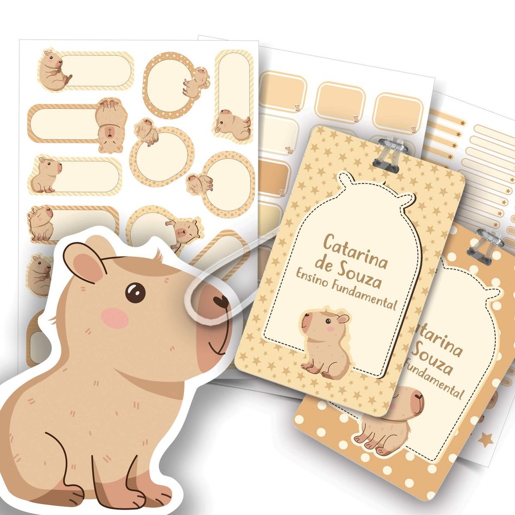 Etiqueta Escolar Capivara Bege Menina Personalizada para Caderno e Material em Oferta na Shopee