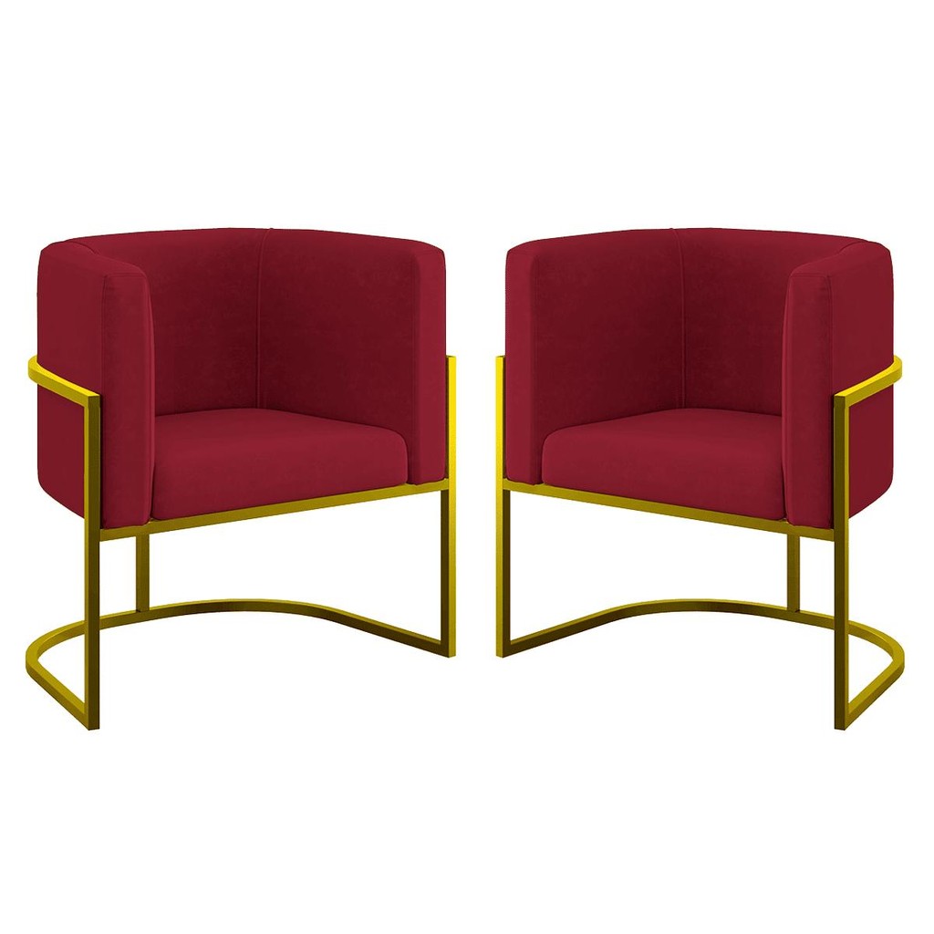 Kit 02 Poltronas Lua com Base de Metal Gold Sala Reforçada - Home & Living