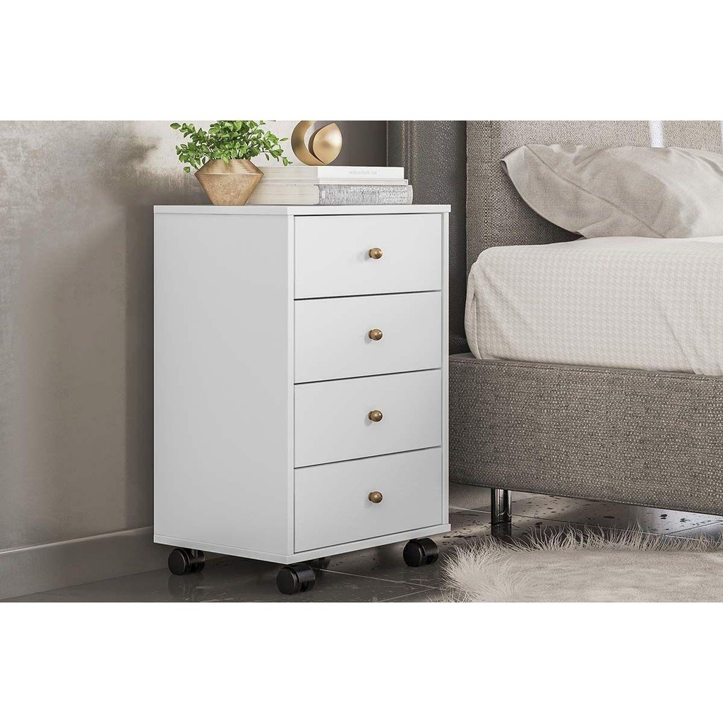 Mesa Cabeceira Casal Presence c/ 4 Gavetas Branco - Demóbile em Oferta na Shopee