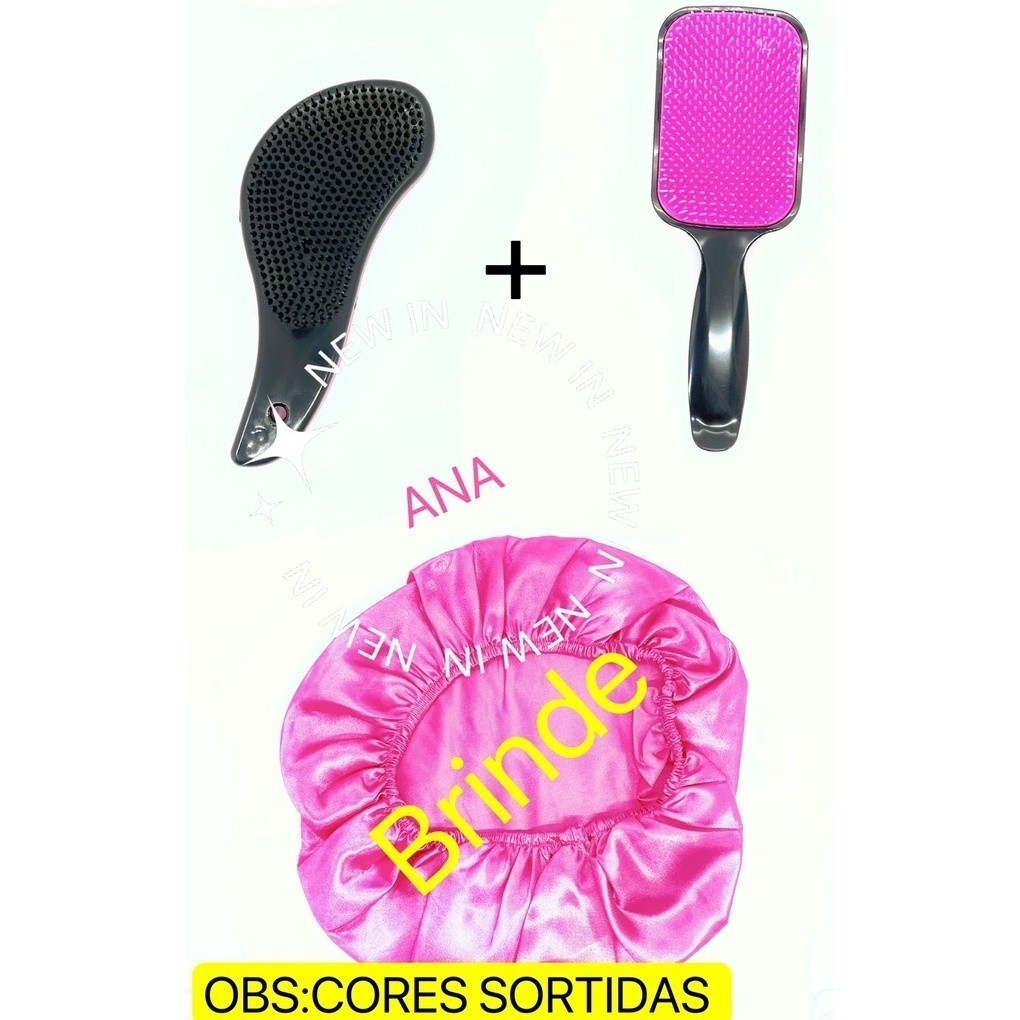 Kit De Escova Raquete + Escova Magica +Touca Cetim em Oferta na Shopee