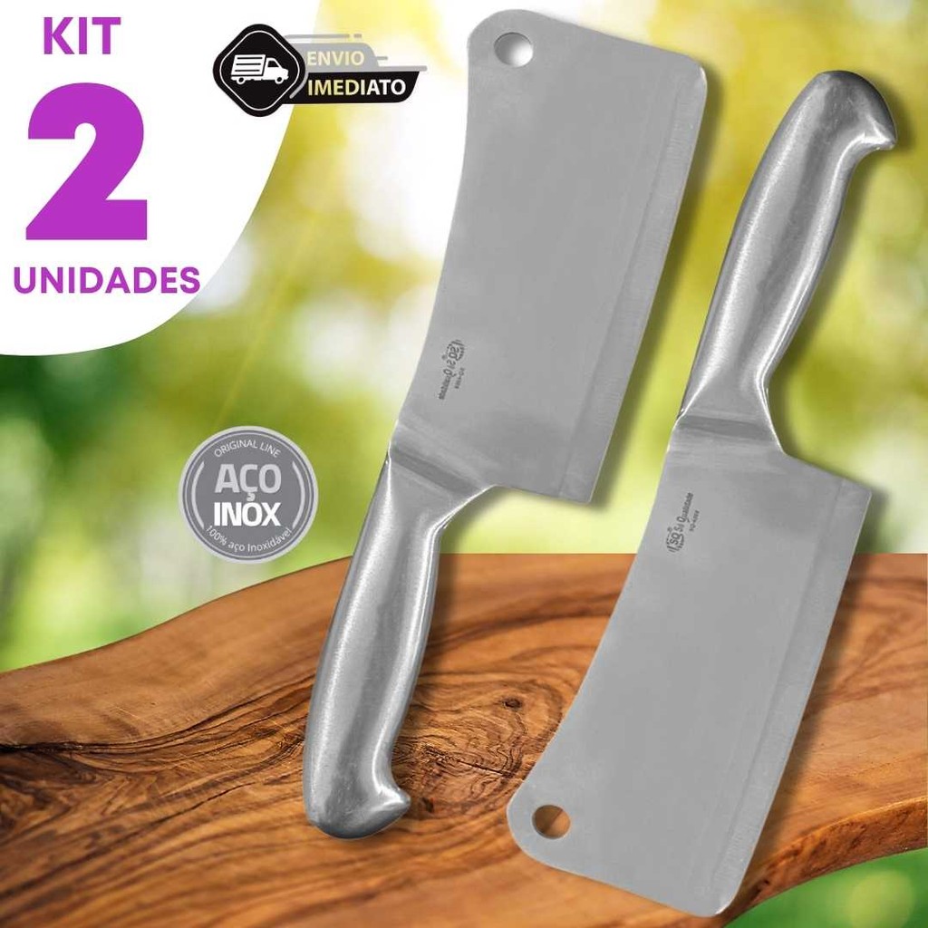 Kit 2 Cutelo Aço Inox 6 Polegadas Linha Texas 27cm Açougue Cozinha Churrasco Profissional