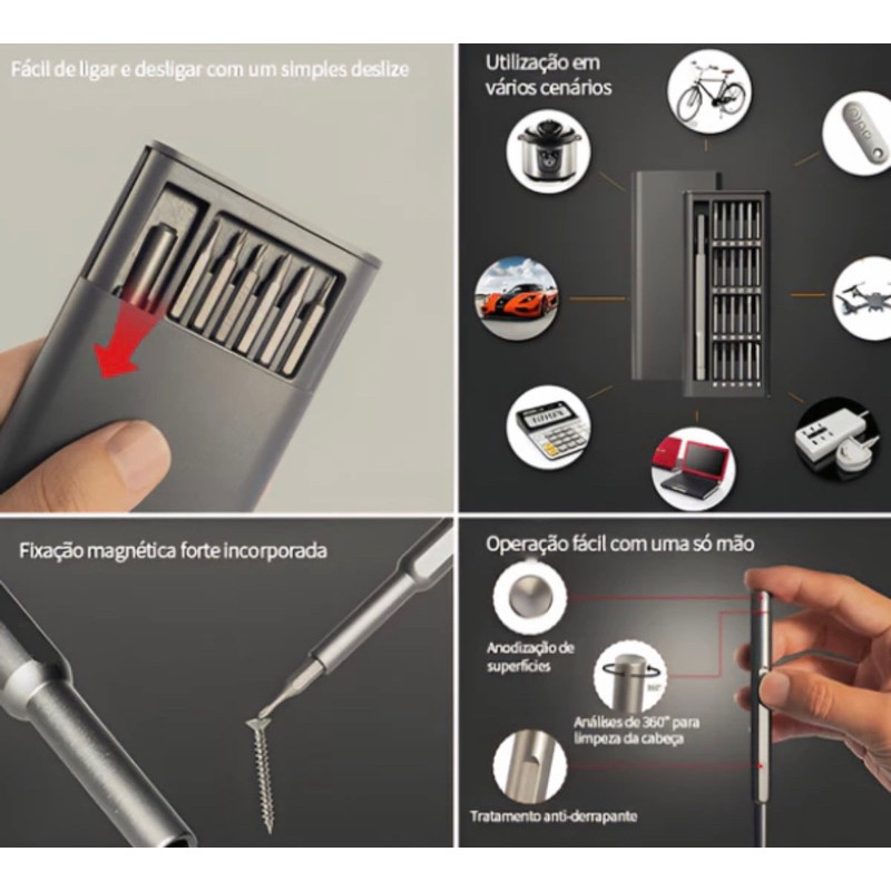Kit Jogo Ferramenta Chave Magnética Precisão 24 Peças Pequenos Reparos Compatível - Celular Iphone Android Videogame
