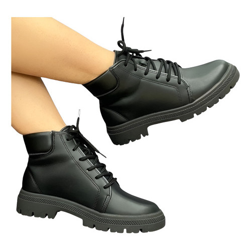 Bota Feminina Cano Curto Salto Baixo Coturno Tratorado Moleca Confortável