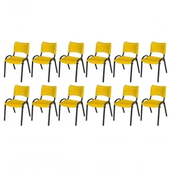 Cadeira Iso Base Preto , Escritório Amarelo - Kit 12 Un