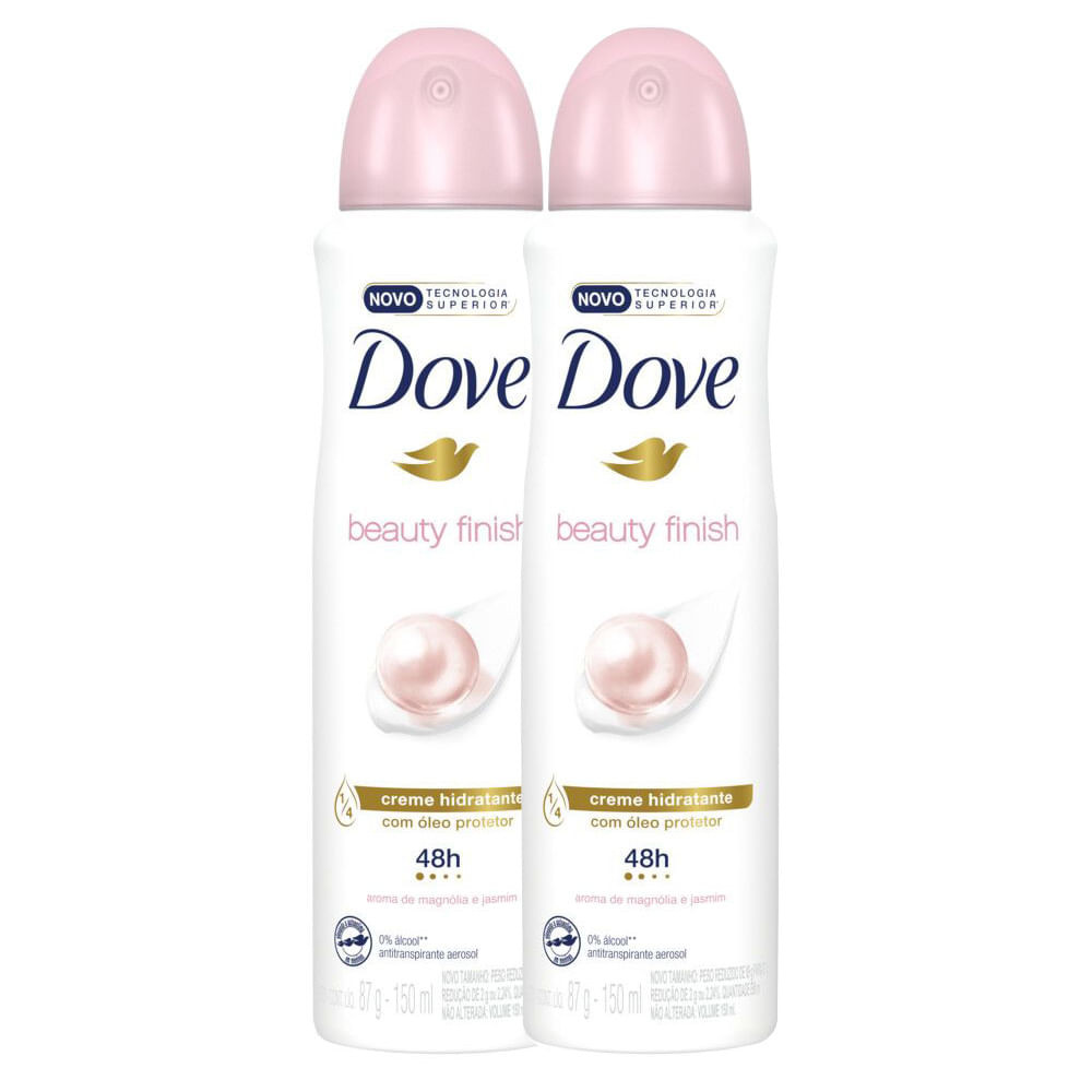 Kit 2 Desodorante Antitranspirante Aerosol Dove Beauty Finish 150ml - Beauty