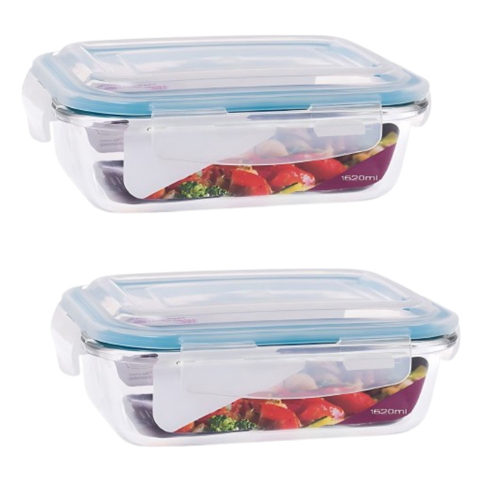 Kit 2 Potes P/ Mantimentos  1.520ml Vidro Forno Freezer Prático