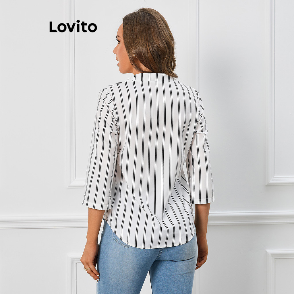 (Trendy) Lovito Blusa Casual Listrada Básica Blusa Primavera E Verão Para Mulheres LBL09255 - Women Clothes
