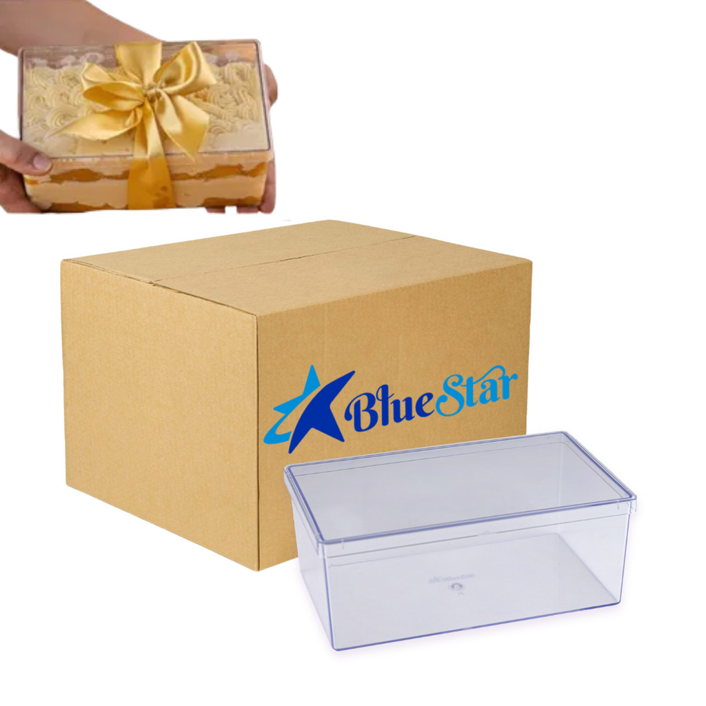 Caixa c/ 24un Cake Box Retangular 20x12x8cm 1500ml Caixa Acrílica p/ Doces Sobremesas Pavê BlueStar
