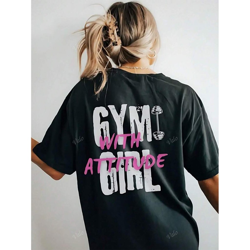 Camiseta Fitness para Meninas com Design de Estampa de Halteres T-Shirt feminina Algodão