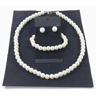 Kit com Brinco Colar e Pulseira de Pérola
