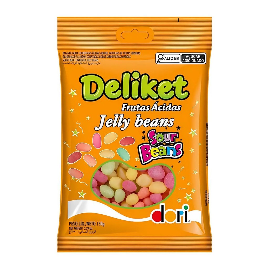 Deliket Jelly Beans Bala de Goma Frutas Ácidas Sortidas 150g Doce Azedinho para Festa