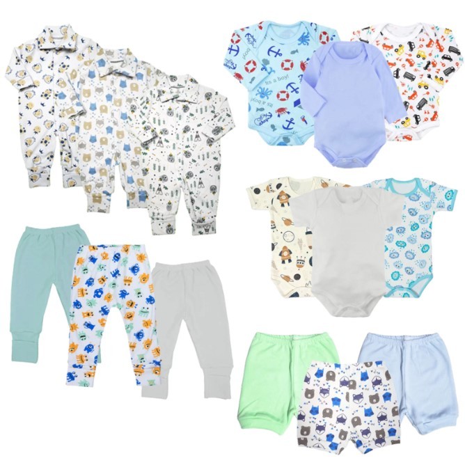 Kit Enxoval Roupa de Bebê 15 Pças Body Mijão Short e Macacão
