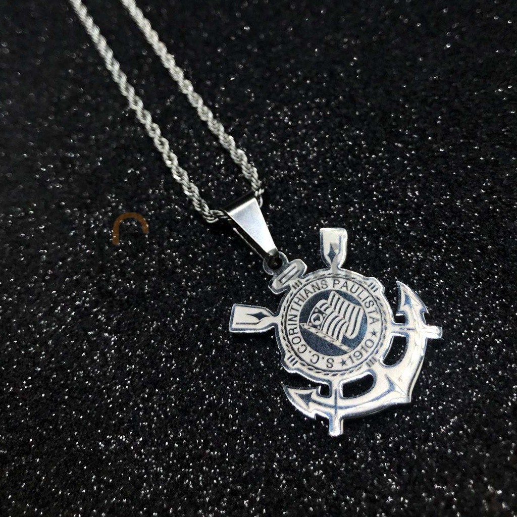 Corrente Pingente Escudo Time do coração Aço Inoxidável masculina aco inox PRATA Colar Casal em Oferta na Shopee