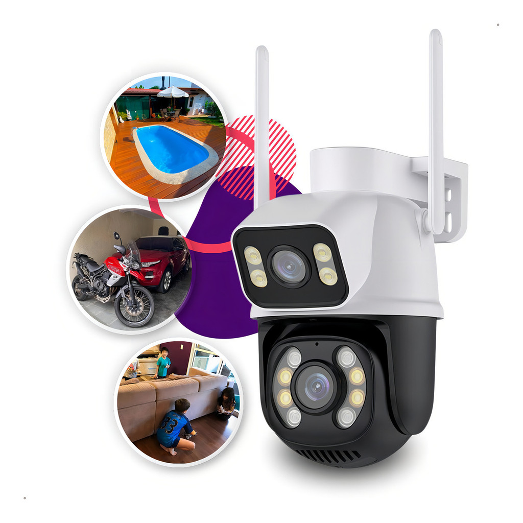 Câmera Visão Dupla de Segurança A28B Wi-Fi IP66 Visão Noturna Infravermelho APP ICSEE Envio Imediato