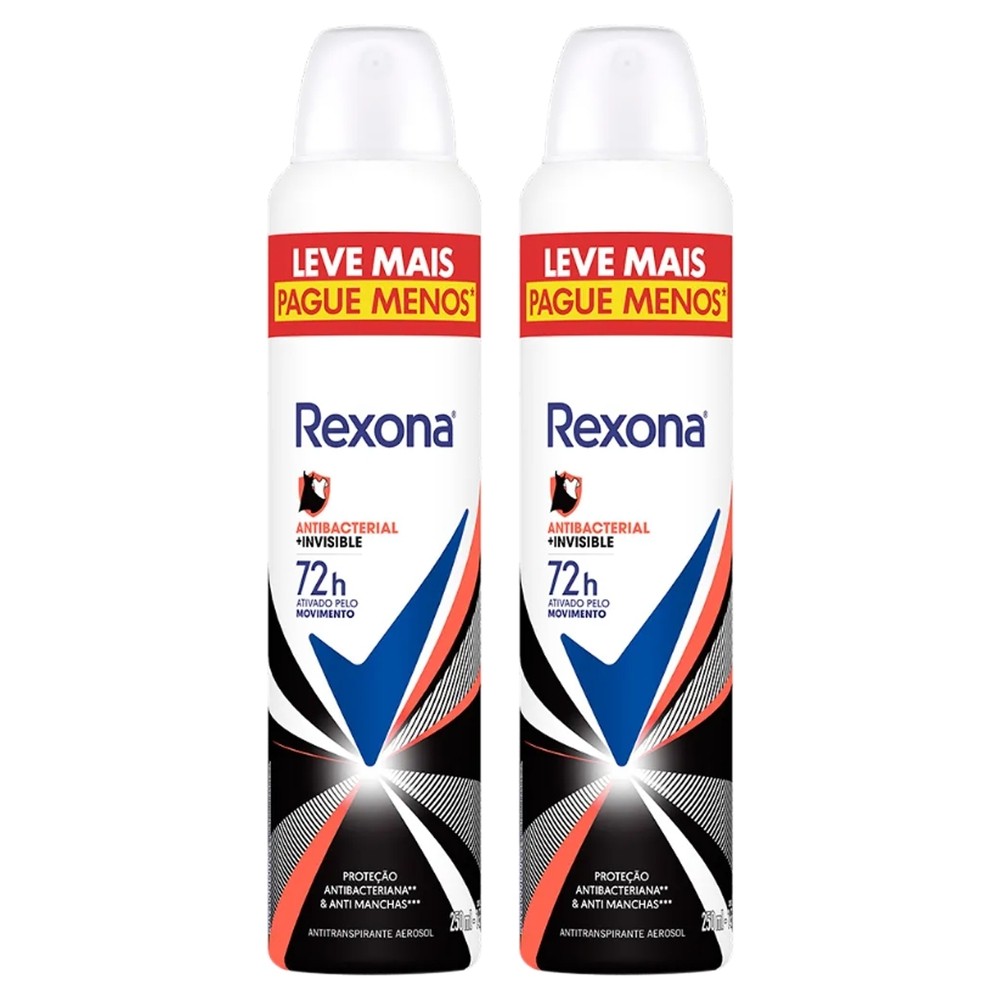 Kit 2 und Desod Aero Rexona Antibacterial + Invisible 250ml em Oferta na Shopee