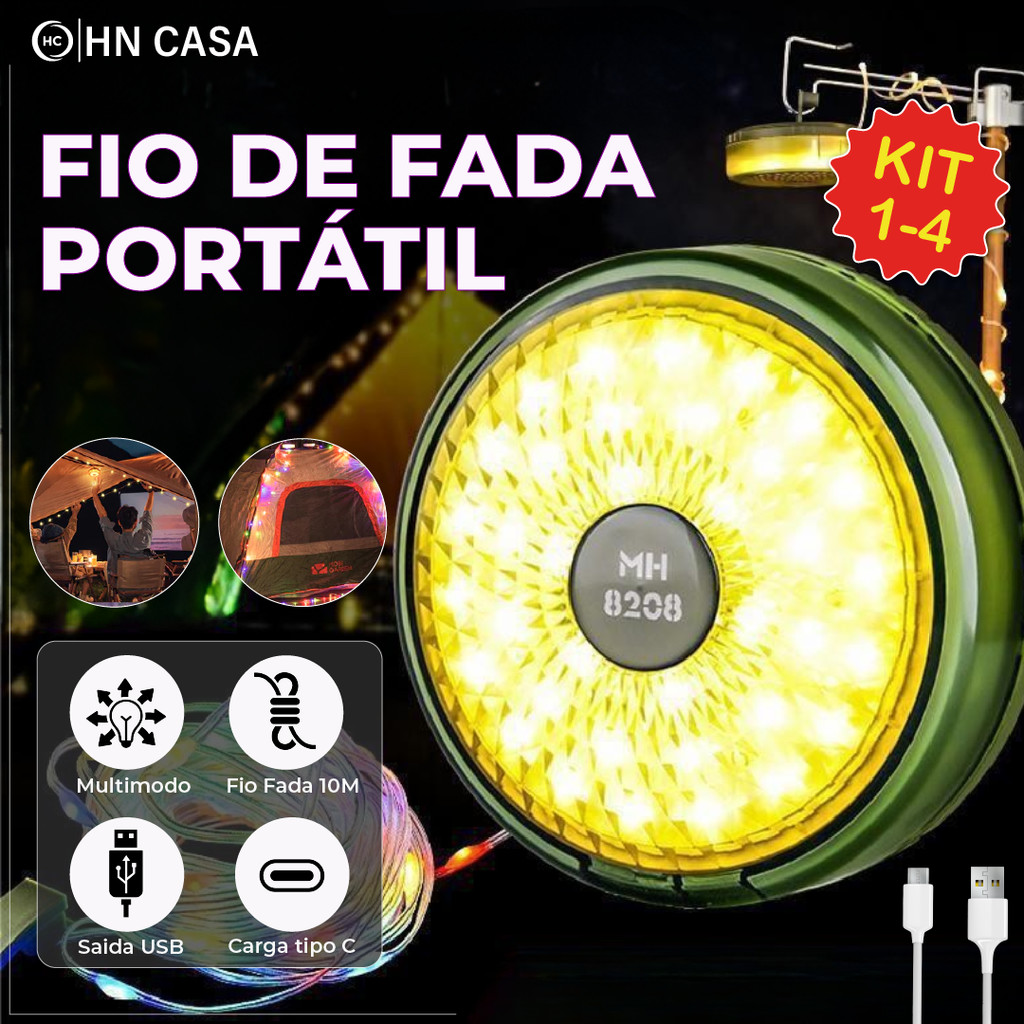 Pisca-Pisca Portátil Super Led RGB Luminária Recarregável c/ USB Fio de Fada Arandela Parede Externos e Internos