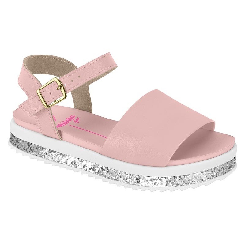 Sandália Infantil Meninas Molekinha Tratorada Flat Brilho Conforto Leveza fechamento Fivela