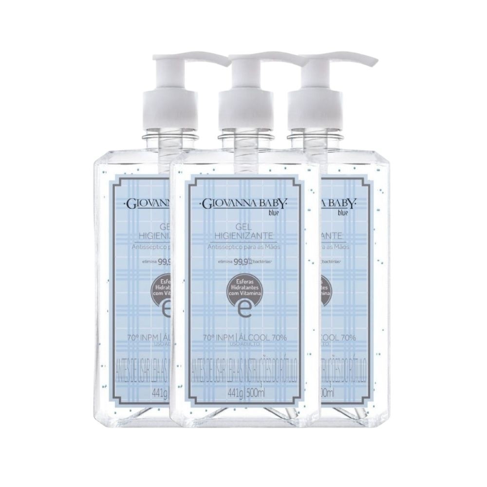 Kit Álcool Em Gel Higienizante Giovanna Baby Blue 500Ml (3 unidades) em Oferta na Shopee