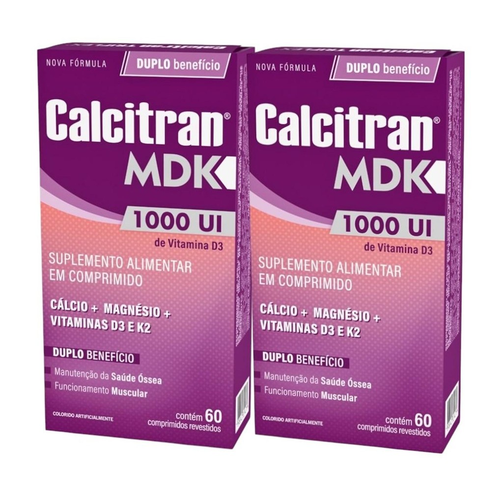 Kit Calcitran MDK 1.000UI Com 2 Uni De 60 Comprimidos Cada em Oferta na Shopee