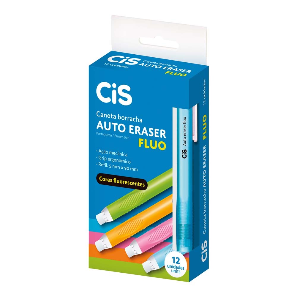 Caneta Borracha Cis Auto Eraser Fluo Cores Neon Macia