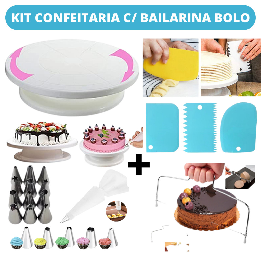 Haosin Kit Confeitaria Profissional Bailarina Giratória Raspadores Nivelador de Bolo Bico de confeitar Saco de confeitar