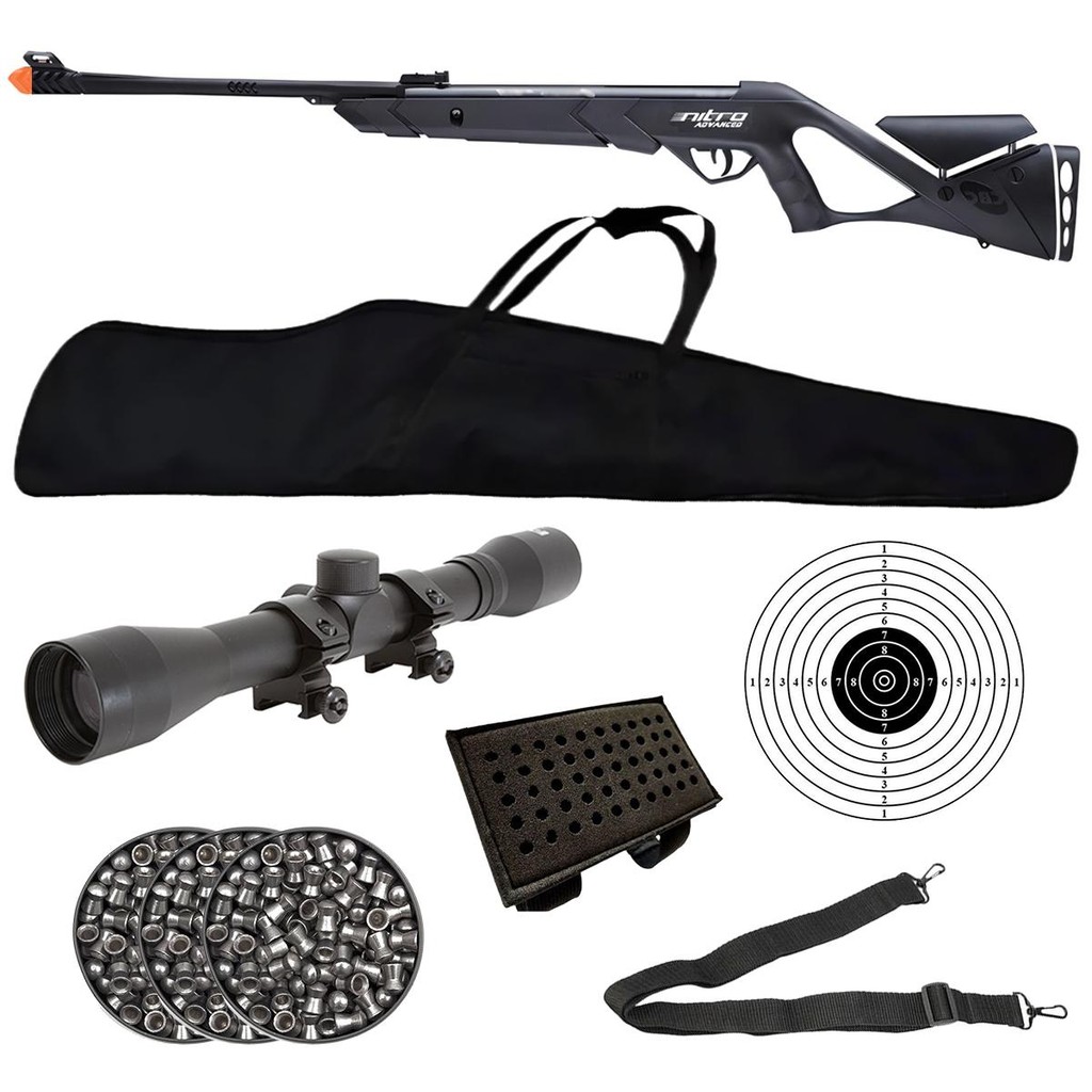 Carabina Pressão Nitro Advanced 5.5 CBC + Luneta + Bando + Capa + 300 Chumbo + Alvo + Porta Chumbo em Oferta na Shopee