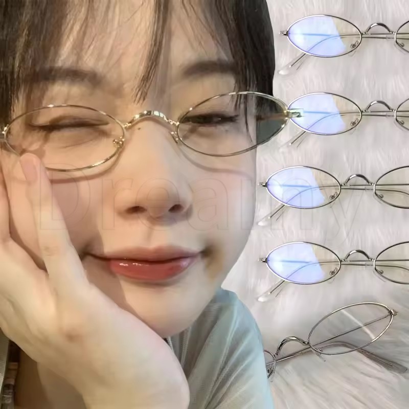 Óculos De Metal Em Formato Oval-Com Armação Dourada E Prateada-Acessórios Para Decoração De Olhos Planos Transparentes E em Oferta na Shopee