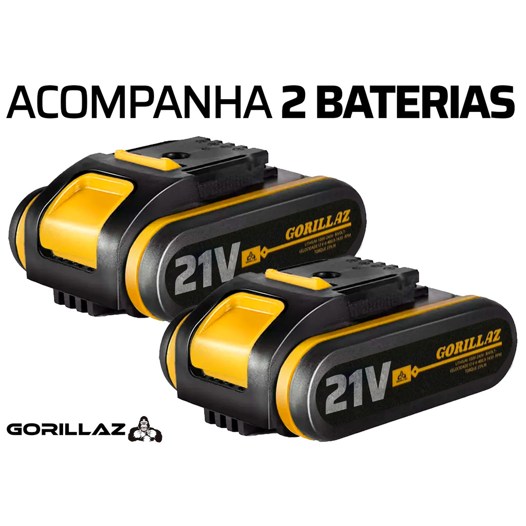 Detalhes do Parafusadeira Furadeira De Impacto 21v 2 Baterias Com Maleta