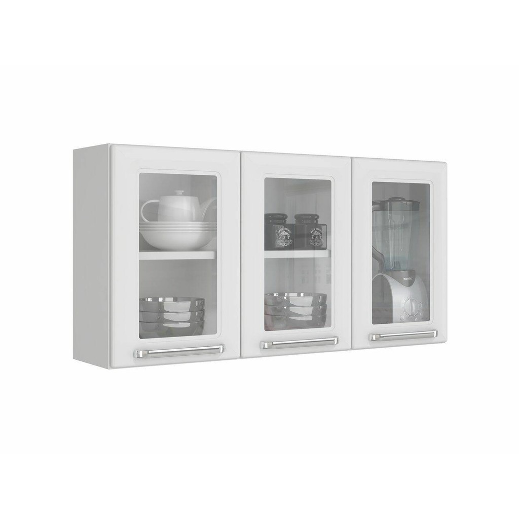 Armario Aéreo com Vidro Cozinhas Itatiaia Luce - 3 Portas - Branco