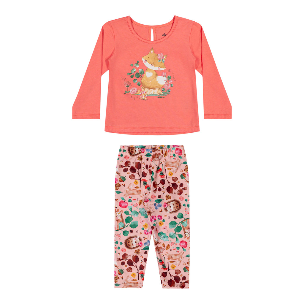 Conjunto Longo Bebê Menina Estampado Elian Laranja - Baby & Kids Fashion