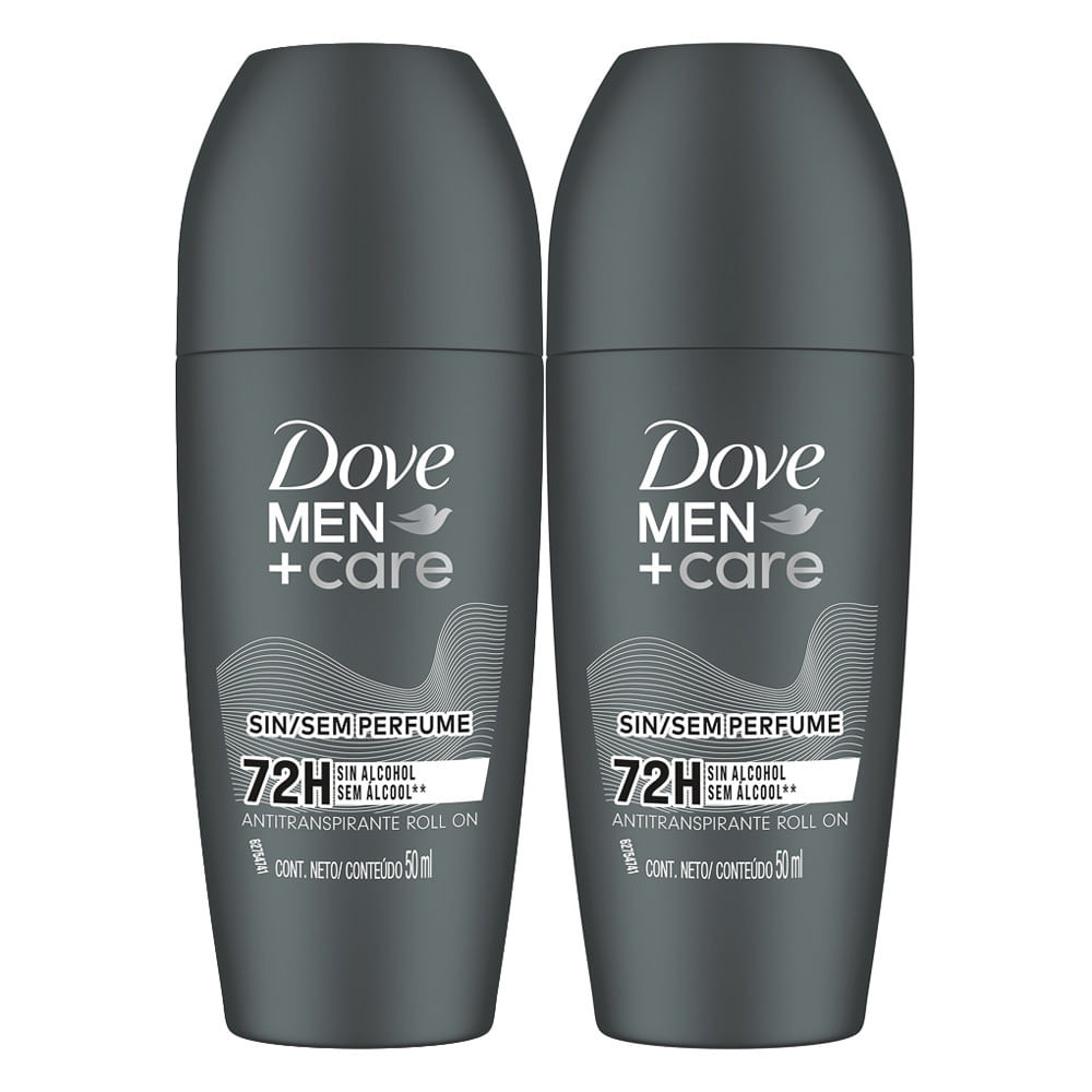 Kit 2 Desodorante Dove Men + Care Sem Perfume Roll-on Antitranspirante 72h com 50ml - Beauty