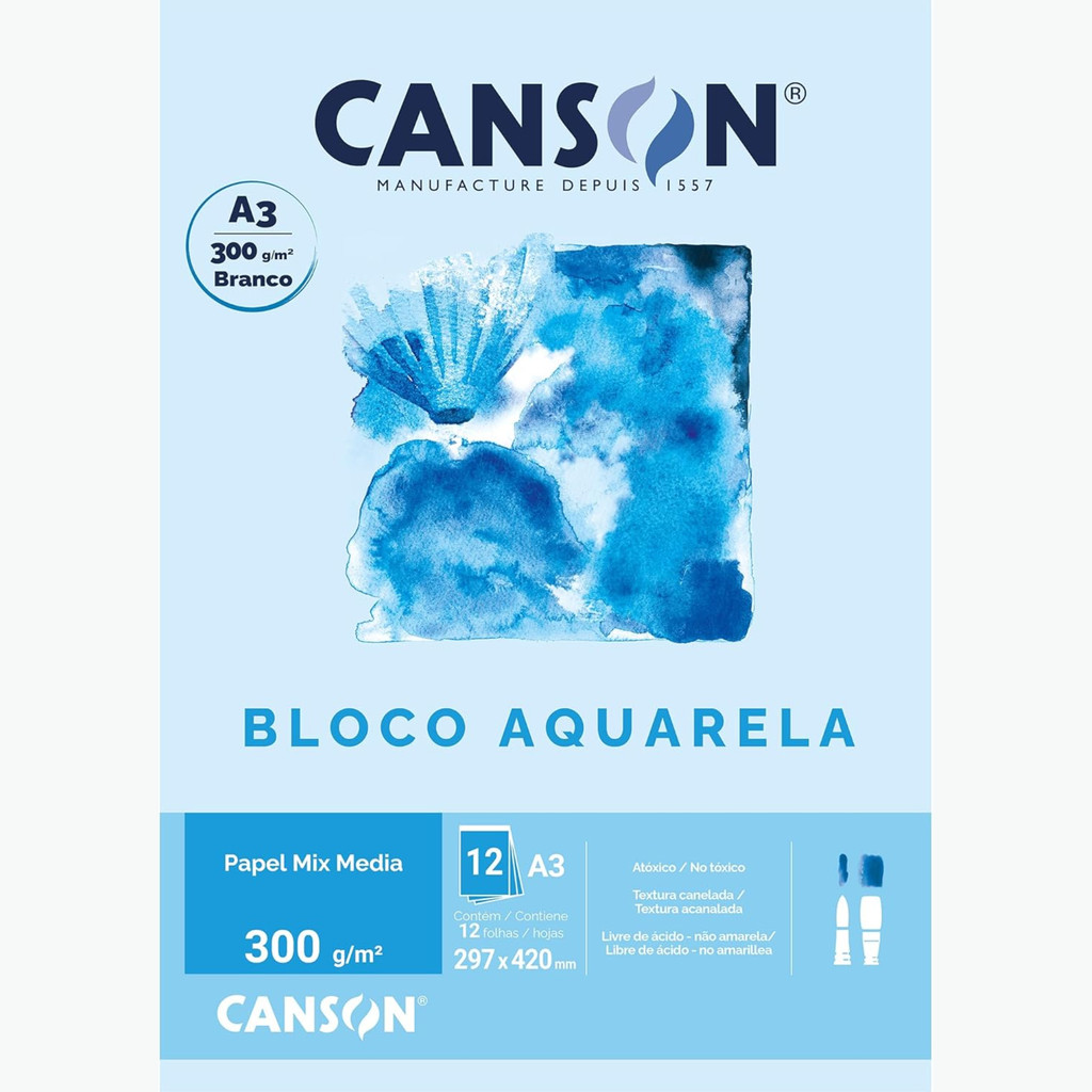 Bloco Aquarela A4 300g 12 Folhas Canson - 1 bloco