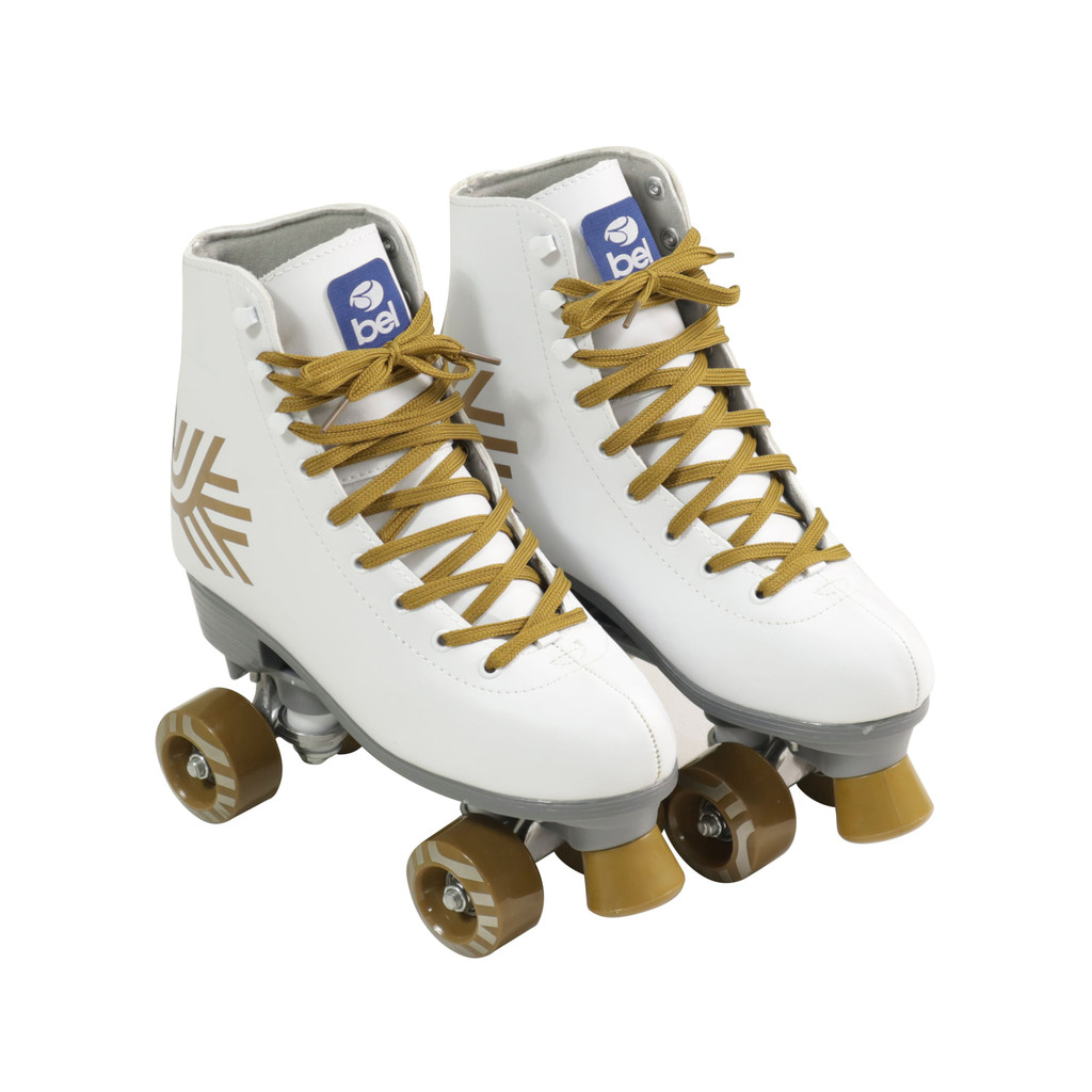 Patins Quad Retrô Branco & Dourado Bel em Oferta na Shopee